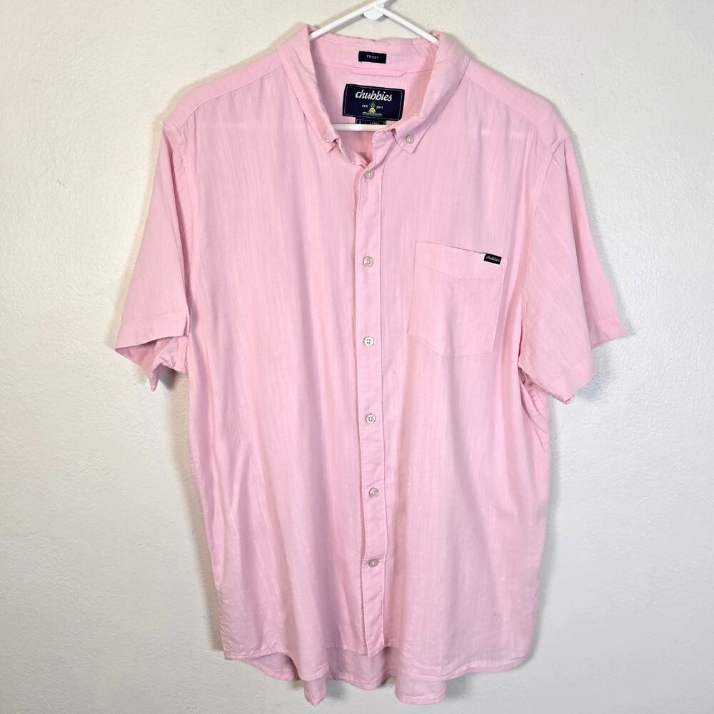 Chubbies Friday Shirt Men's L Pinky Winky Slub Poplin Short Sleeve Casual Golf